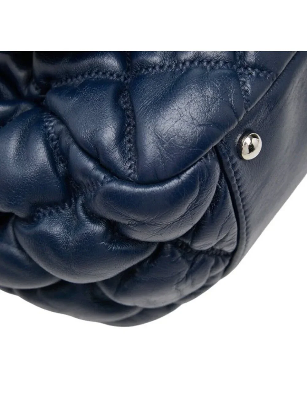 Chanel Quilted Bubble Quilt CC Logo Chain Shoulder Bag Navy Lambskin